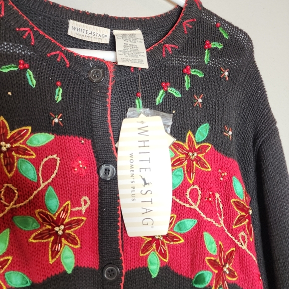 NWT White Stag Cardinal Embroidered Embellished Black Knit Cardigan 22/24 3X - Picture 14 of 16
